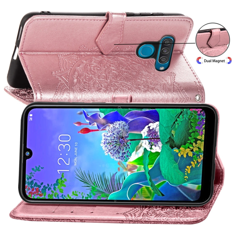 For LG Q60 Halfway Mandala Embossing Pattern Horizontal Flip Leather Case with Holder & Card Slots & Wallet & Lanyard