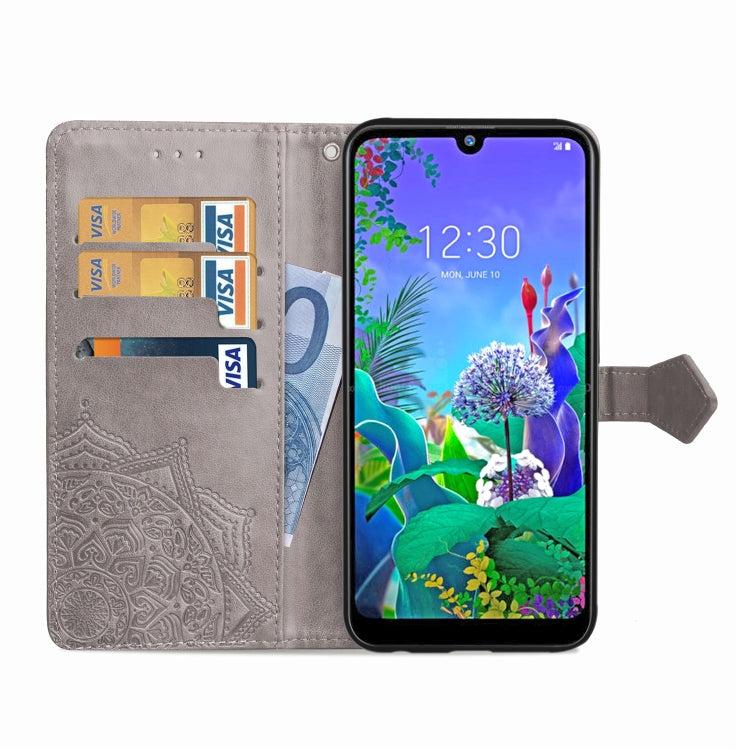 For LG Q60 Halfway Mandala Embossing Pattern Horizontal Flip Leather Case with Holder & Card Slots & Wallet & Lanyard