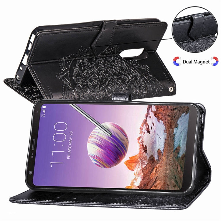 For LG Stylo 4 Halfway Mandala Embossing Pattern Horizontal Flip Leather Case with Holder & Card Slots & Wallet & Lanyard