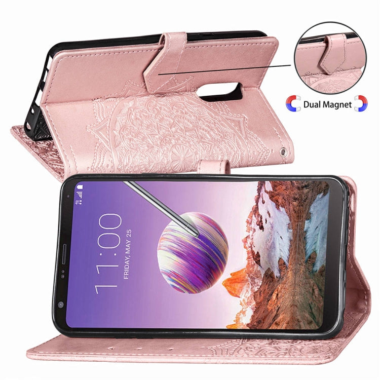 For LG Stylo 4 Halfway Mandala Embossing Pattern Horizontal Flip Leather Case with Holder & Card Slots & Wallet & Lanyard