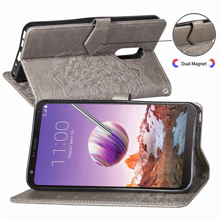 For LG Stylo 4 Halfway Mandala Embossing Pattern Horizontal Flip Leather Case with Holder & Card Slots & Wallet & Lanyard