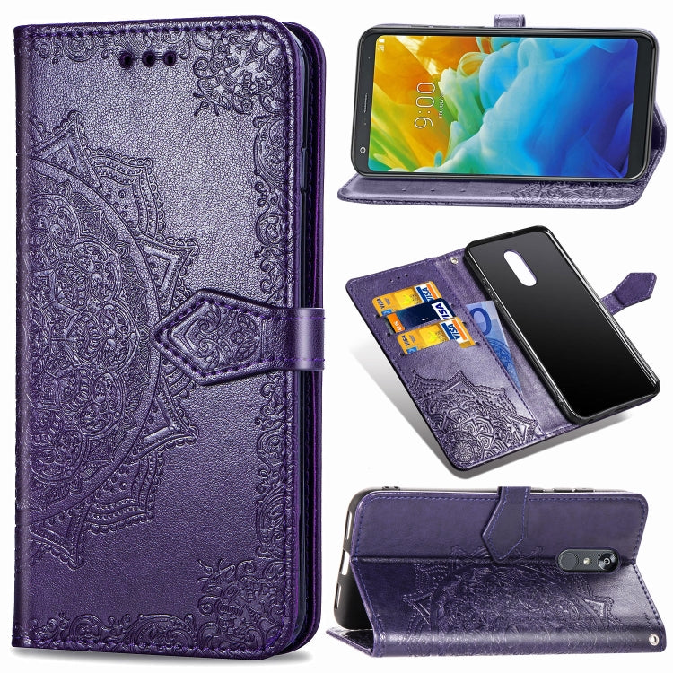 For LG Stylo 5 Halfway Mandala Embossing Pattern Horizontal Flip Leather Case with Holder & Card Slots & Wallet & Lanyard