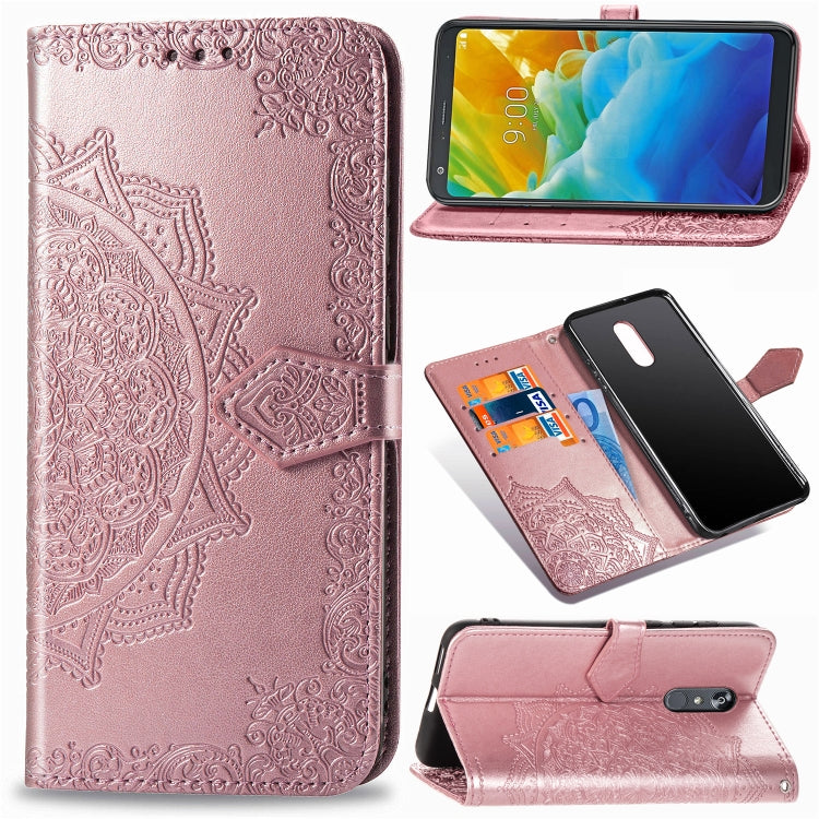 For LG Stylo 5 Halfway Mandala Embossing Pattern Horizontal Flip Leather Case with Holder & Card Slots & Wallet & Lanyard