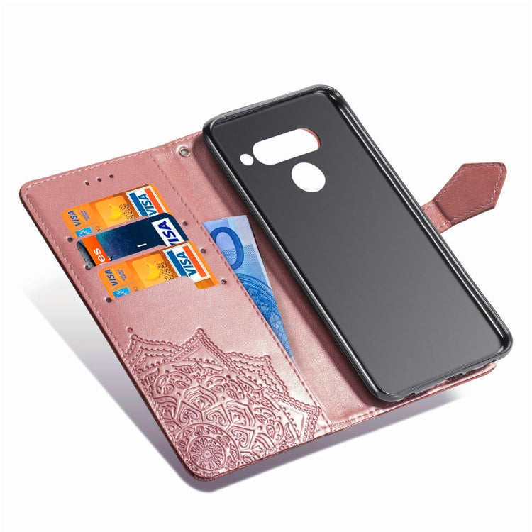 For LG V50 ThinQ Halfway Mandala Embossing Pattern Horizontal Flip Leather Case with Holder & Card Slots & Wallet & Lanyard