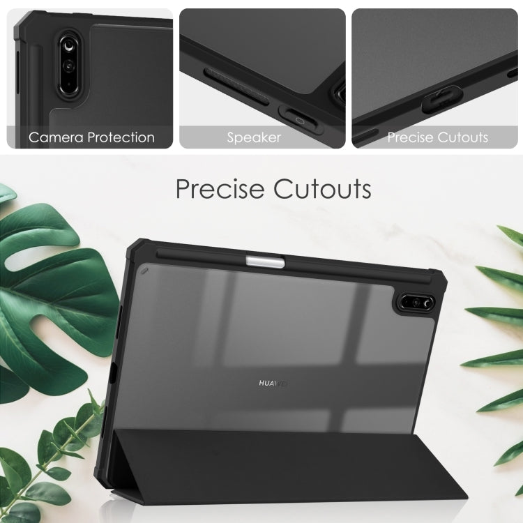 For Huawei MatePad 11 2020 Three-fold Transparent TPU Horizontal Flip Leather Case with Pen Slot & Three-fold Holder & Sleep / Wake-up Function