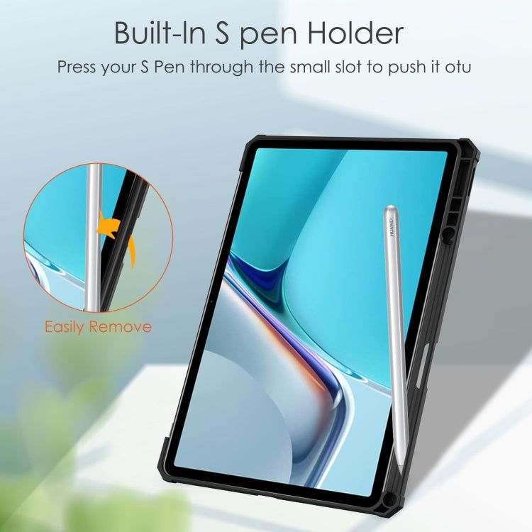 For Huawei MatePad 11 2020 Three-fold Transparent TPU Horizontal Flip Leather Case with Pen Slot & Three-fold Holder & Sleep / Wake-up Function