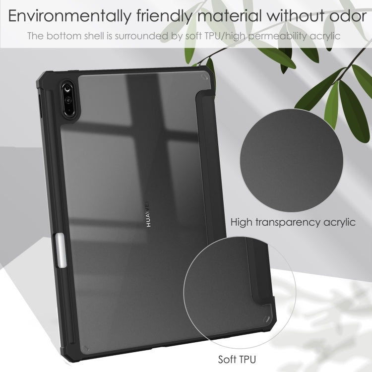 For Huawei MatePad 11 2020 Three-fold Transparent TPU Horizontal Flip Leather Case with Pen Slot & Three-fold Holder & Sleep / Wake-up Function