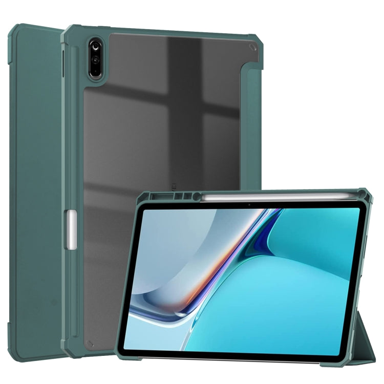 For Huawei MatePad 11 2020 Three-fold Transparent TPU Horizontal Flip Leather Case with Pen Slot & Three-fold Holder & Sleep / Wake-up Function