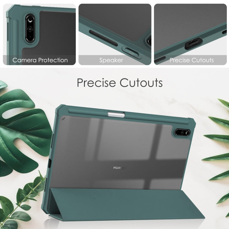For Huawei MatePad 11 2020 Three-fold Transparent TPU Horizontal Flip Leather Case with Pen Slot & Three-fold Holder & Sleep / Wake-up Function
