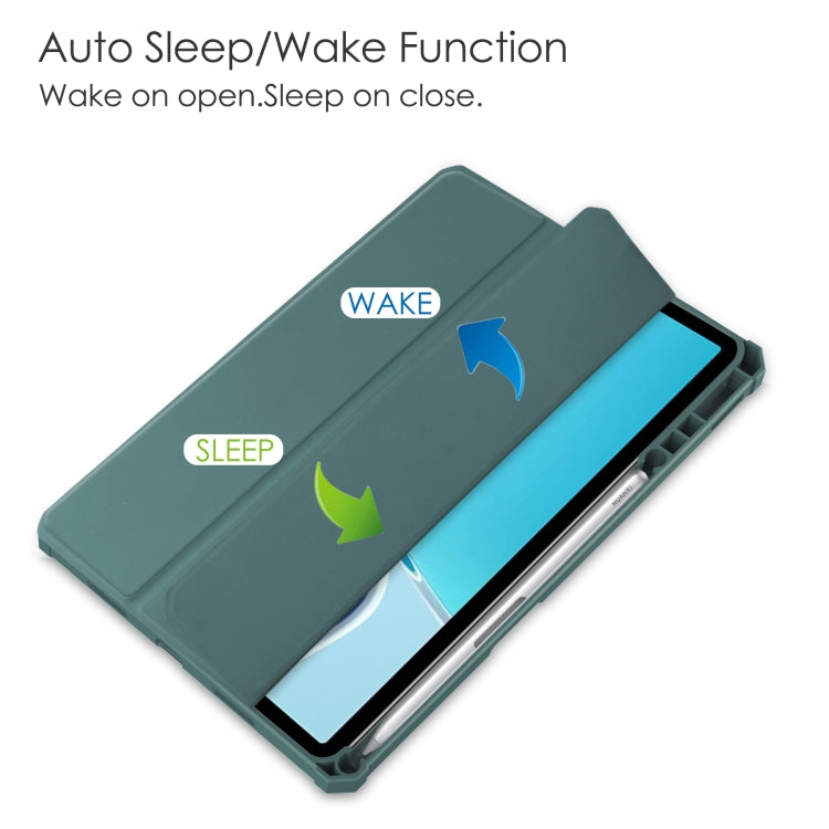 For Huawei MatePad 11 2020 Three-fold Transparent TPU Horizontal Flip Leather Case with Pen Slot & Three-fold Holder & Sleep / Wake-up Function