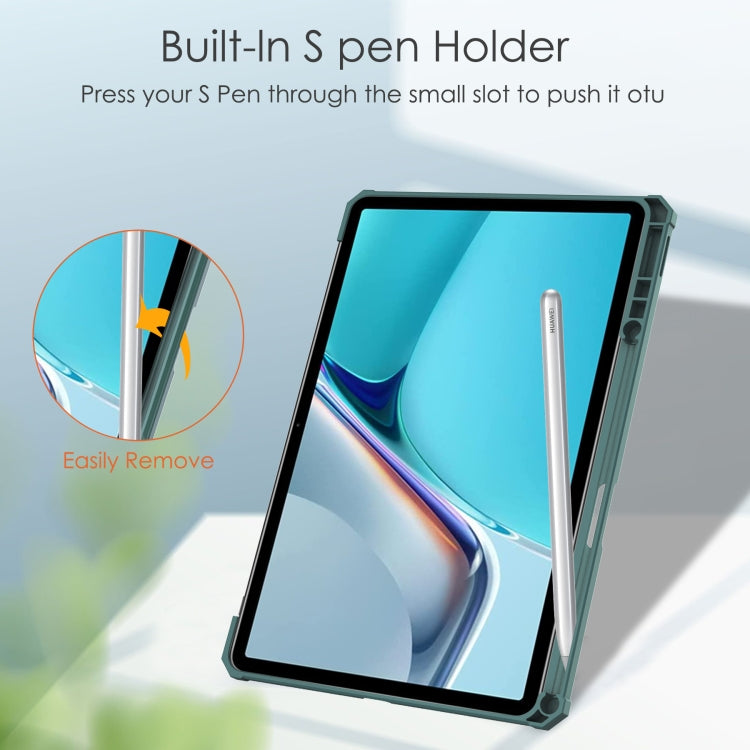 For Huawei MatePad 11 2020 Three-fold Transparent TPU Horizontal Flip Leather Case with Pen Slot & Three-fold Holder & Sleep / Wake-up Function