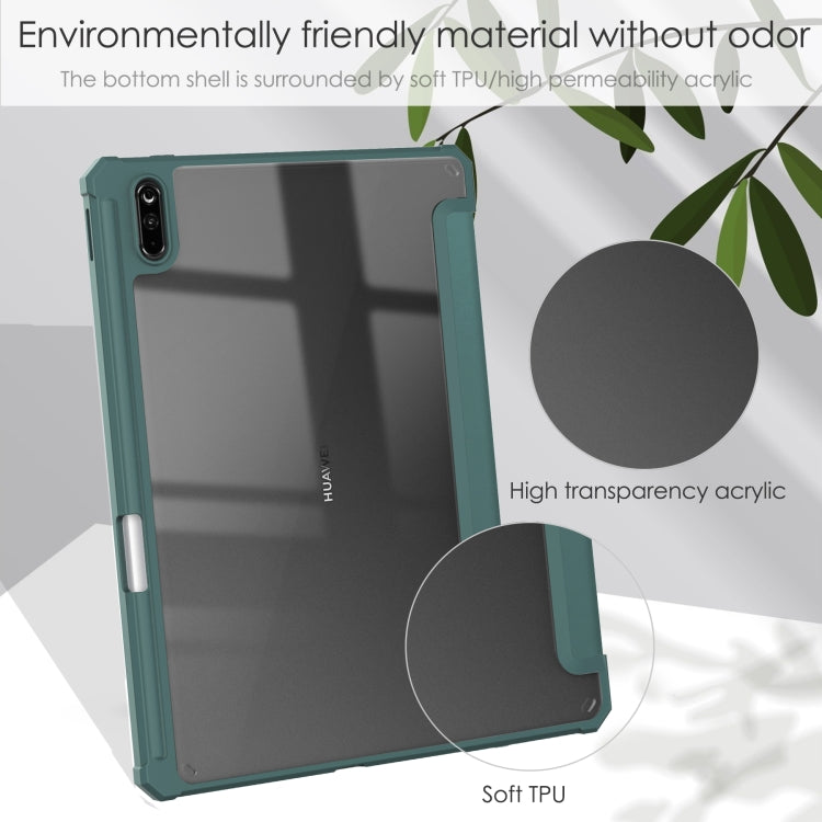For Huawei MatePad 11 2020 Three-fold Transparent TPU Horizontal Flip Leather Case with Pen Slot & Three-fold Holder & Sleep / Wake-up Function