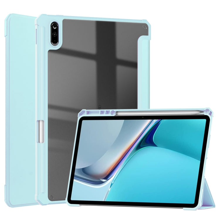 For Huawei MatePad 11 2020 Three-fold Transparent TPU Horizontal Flip Leather Case with Pen Slot & Three-fold Holder & Sleep / Wake-up Function