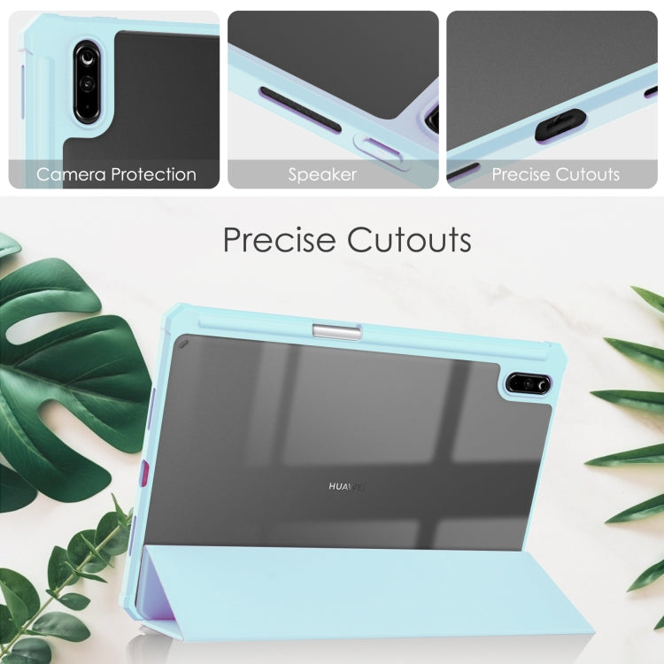 For Huawei MatePad 11 2020 Three-fold Transparent TPU Horizontal Flip Leather Case with Pen Slot & Three-fold Holder & Sleep / Wake-up Function
