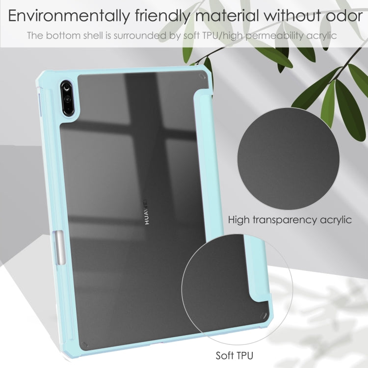 For Huawei MatePad 11 2020 Three-fold Transparent TPU Horizontal Flip Leather Case with Pen Slot & Three-fold Holder & Sleep / Wake-up Function