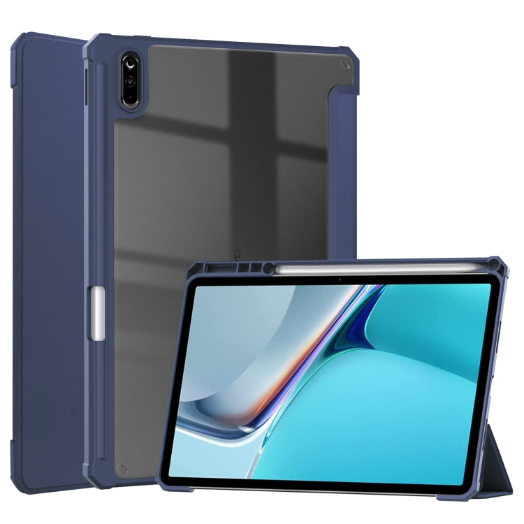 For Huawei MatePad 11 2020 Three-fold Transparent TPU Horizontal Flip Leather Case with Pen Slot & Three-fold Holder & Sleep / Wake-up Function