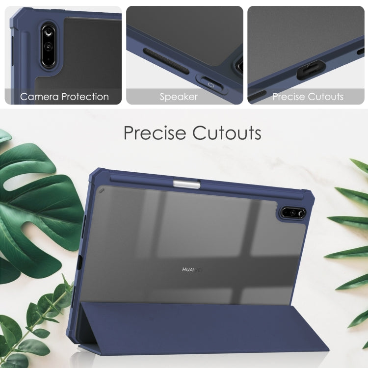 For Huawei MatePad 11 2020 Three-fold Transparent TPU Horizontal Flip Leather Case with Pen Slot & Three-fold Holder & Sleep / Wake-up Function