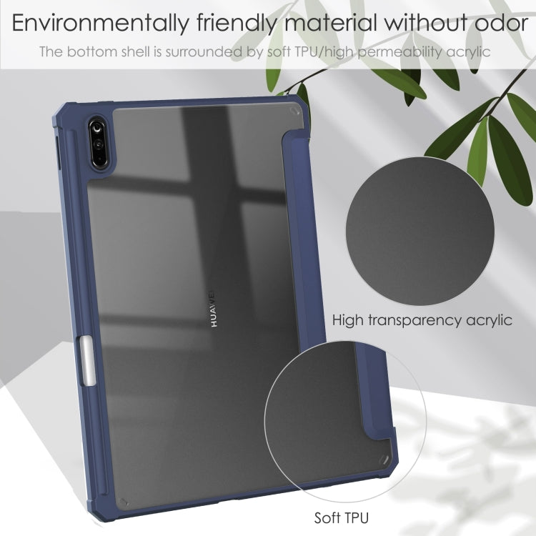 For Huawei MatePad 11 2020 Three-fold Transparent TPU Horizontal Flip Leather Case with Pen Slot & Three-fold Holder & Sleep / Wake-up Function