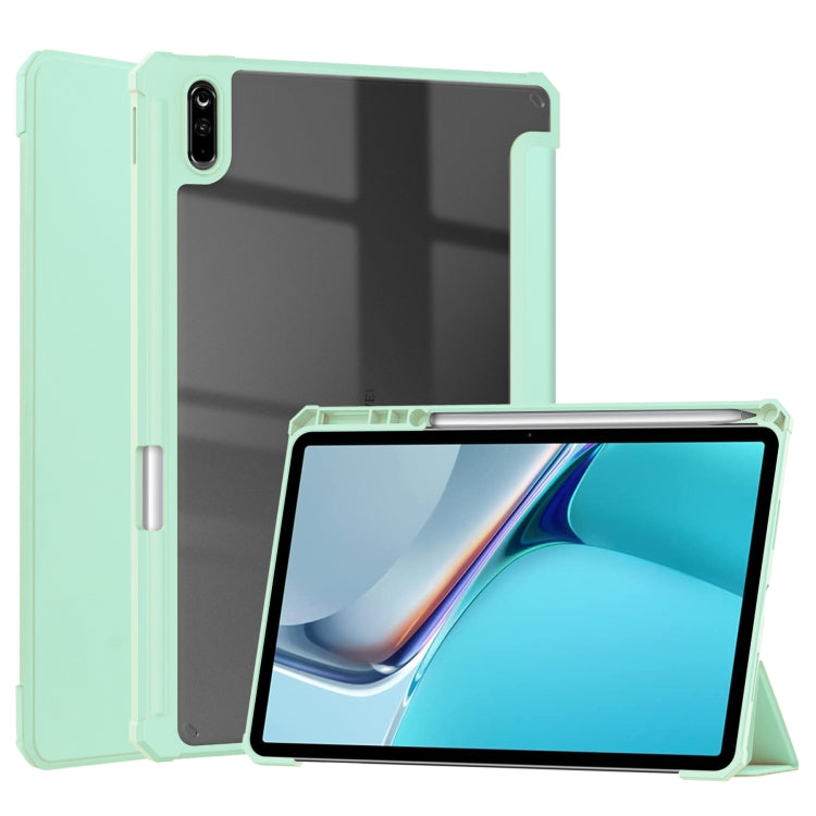 For Huawei MatePad 11 2020 Three-fold Transparent TPU Horizontal Flip Leather Case with Pen Slot & Three-fold Holder & Sleep / Wake-up Function