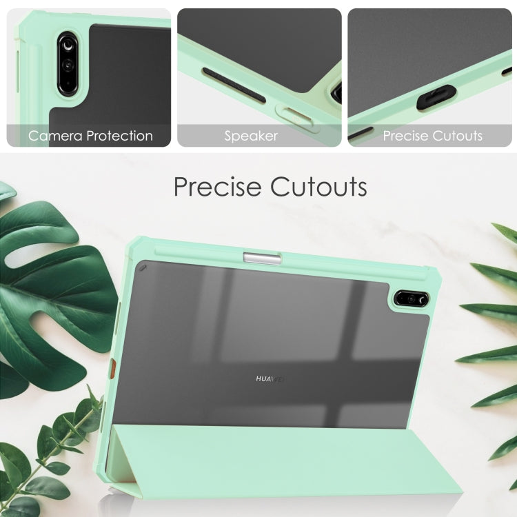 For Huawei MatePad 11 2020 Three-fold Transparent TPU Horizontal Flip Leather Case with Pen Slot & Three-fold Holder & Sleep / Wake-up Function
