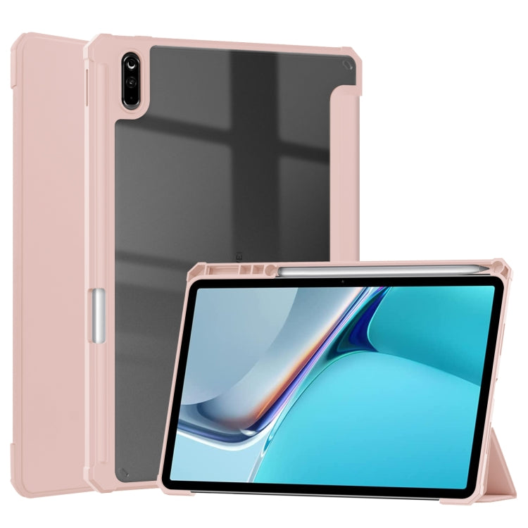 For Huawei MatePad 11 2020 Three-fold Transparent TPU Horizontal Flip Leather Case with Pen Slot & Three-fold Holder & Sleep / Wake-up Function