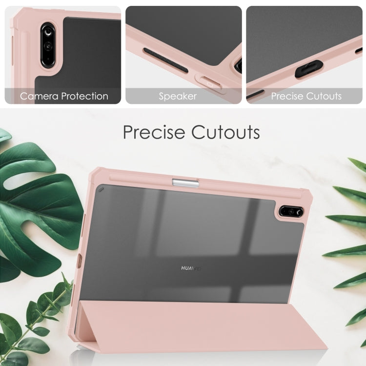 For Huawei MatePad 11 2020 Three-fold Transparent TPU Horizontal Flip Leather Case with Pen Slot & Three-fold Holder & Sleep / Wake-up Function