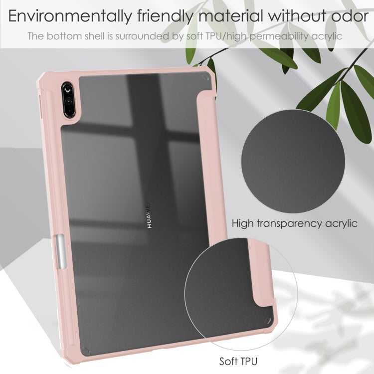For Huawei MatePad 11 2020 Three-fold Transparent TPU Horizontal Flip Leather Case with Pen Slot & Three-fold Holder & Sleep / Wake-up Function