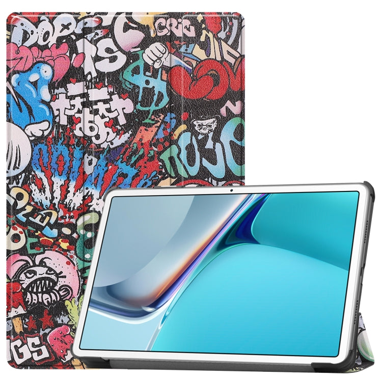 For Huawei MatePad 11 2021 Custer Painted PU Leather Case with Sleep / Wake-up Function & 3-Fold Holder