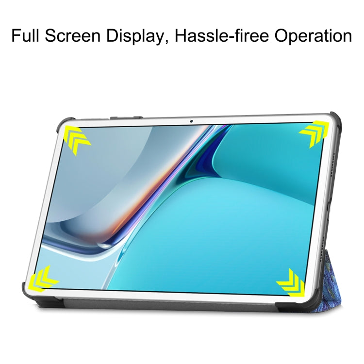 For Huawei MatePad 11 2021 Custer Painted PU Leather Case with Sleep / Wake-up Function & 3-Fold Holder