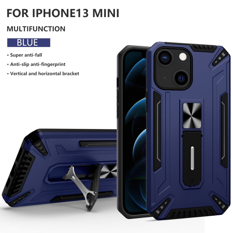For iPhone 13 mini War-god Armor TPU + PC Shockproof Magnetic Protective Case with Folding Holder