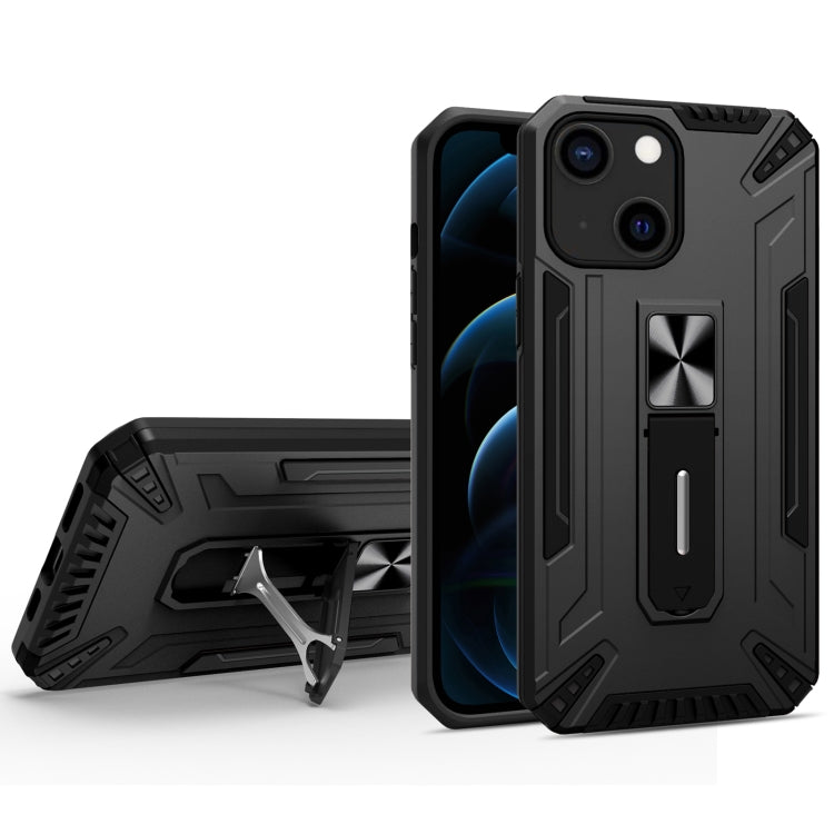 For iPhone 13 mini War-god Armor TPU + PC Shockproof Magnetic Protective Case with Folding Holder
