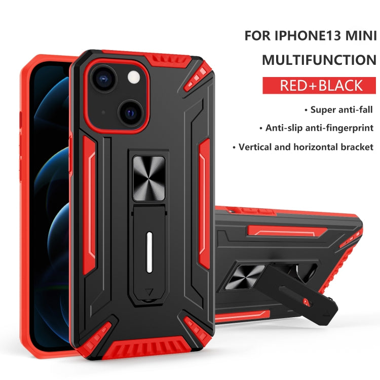 For iPhone 13 mini War-god Armor TPU + PC Shockproof Magnetic Protective Case with Folding Holder