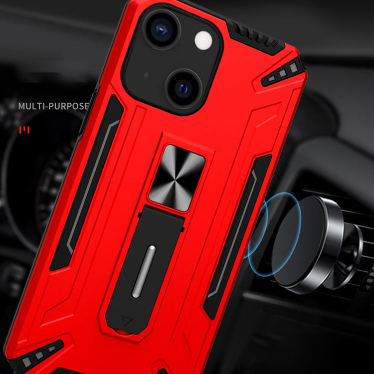 For iPhone 13 mini War-god Armor TPU + PC Shockproof Magnetic Protective Case with Folding Holder