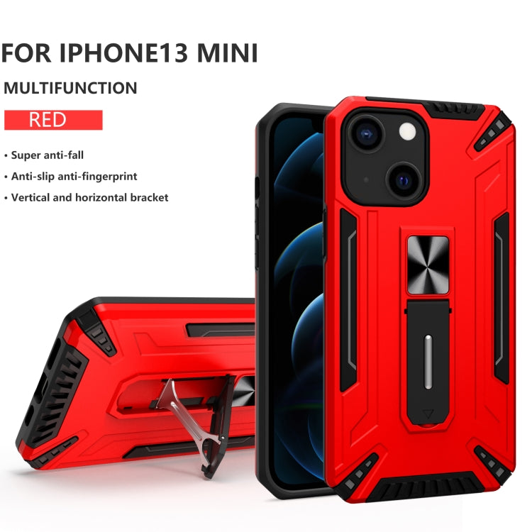 For iPhone 13 mini War-god Armor TPU + PC Shockproof Magnetic Protective Case with Folding Holder