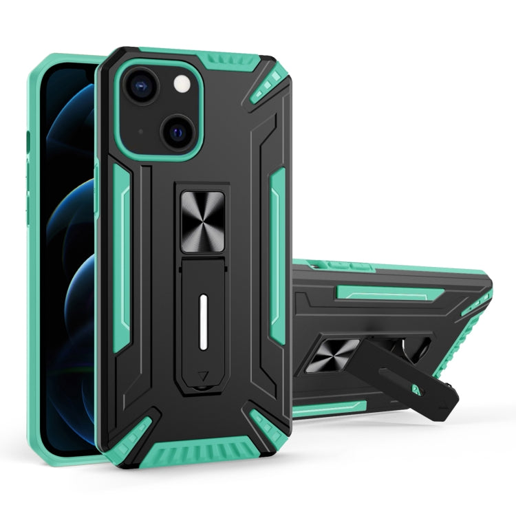 For iPhone 13 mini War-god Armor TPU + PC Shockproof Magnetic Protective Case with Folding Holder