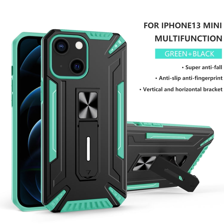 For iPhone 13 mini War-god Armor TPU + PC Shockproof Magnetic Protective Case with Folding Holder