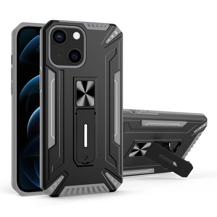 For iPhone 13 mini War-god Armor TPU + PC Shockproof Magnetic Protective Case with Folding Holder