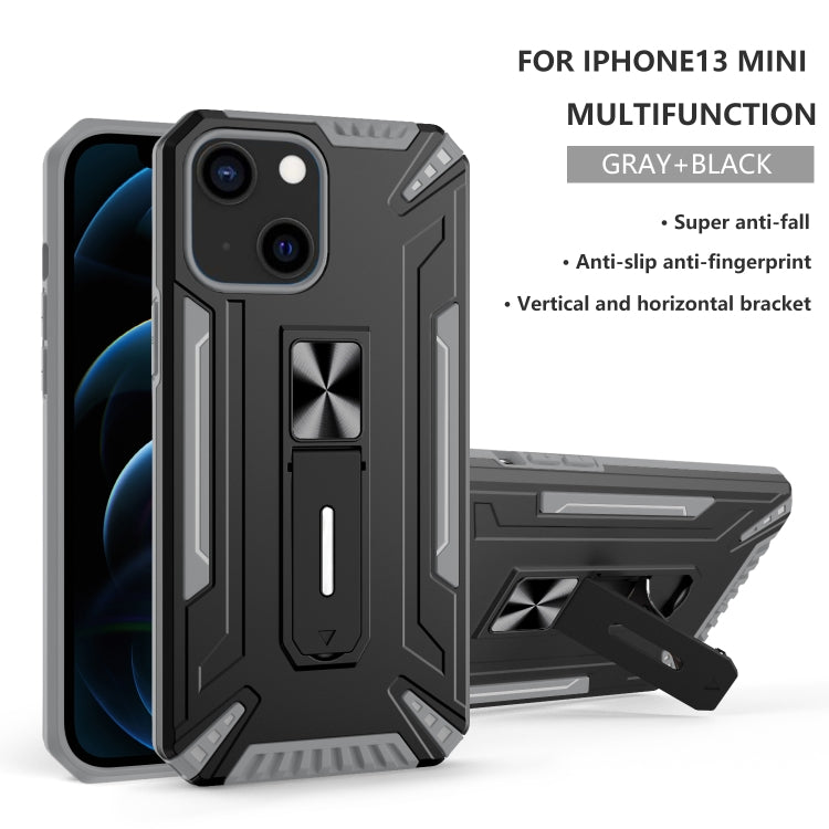 For iPhone 13 mini War-god Armor TPU + PC Shockproof Magnetic Protective Case with Folding Holder