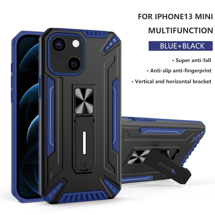 For iPhone 13 mini War-god Armor TPU + PC Shockproof Magnetic Protective Case with Folding Holder