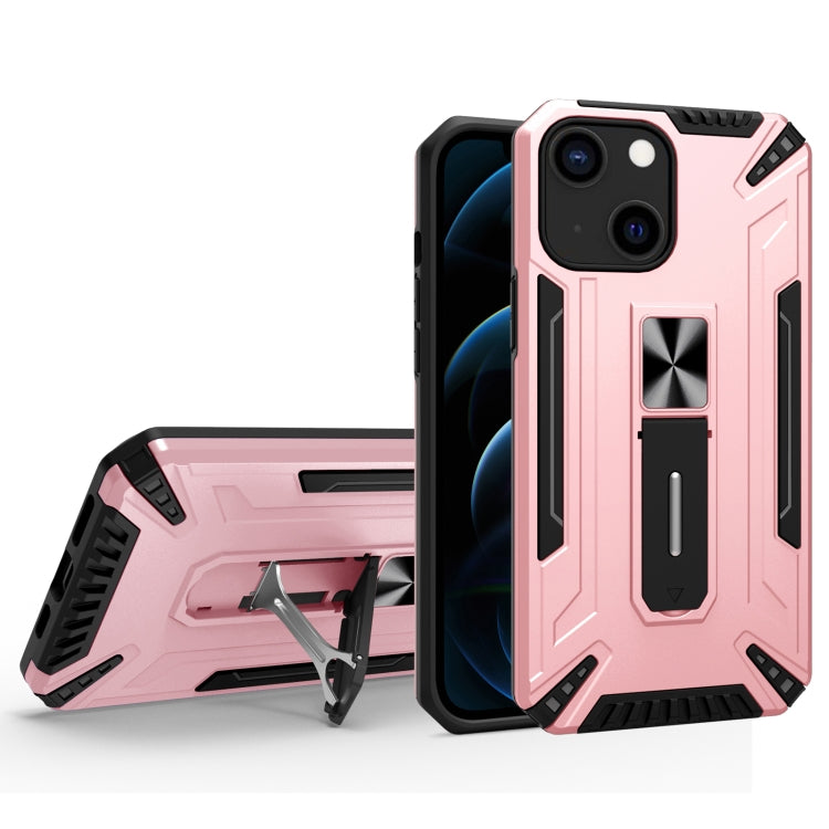 For iPhone 13 mini War-god Armor TPU + PC Shockproof Magnetic Protective Case with Folding Holder
