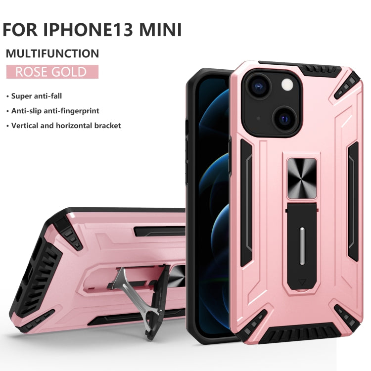 For iPhone 13 mini War-god Armor TPU + PC Shockproof Magnetic Protective Case with Folding Holder