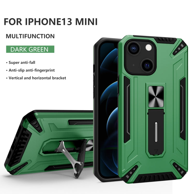 For iPhone 13 mini War-god Armor TPU + PC Shockproof Magnetic Protective Case with Folding Holder