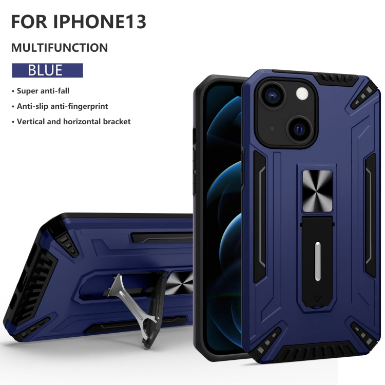 For iPhone 13 War-god Armor TPU + PC Shockproof Magnetic Protective Case with Folding Holder