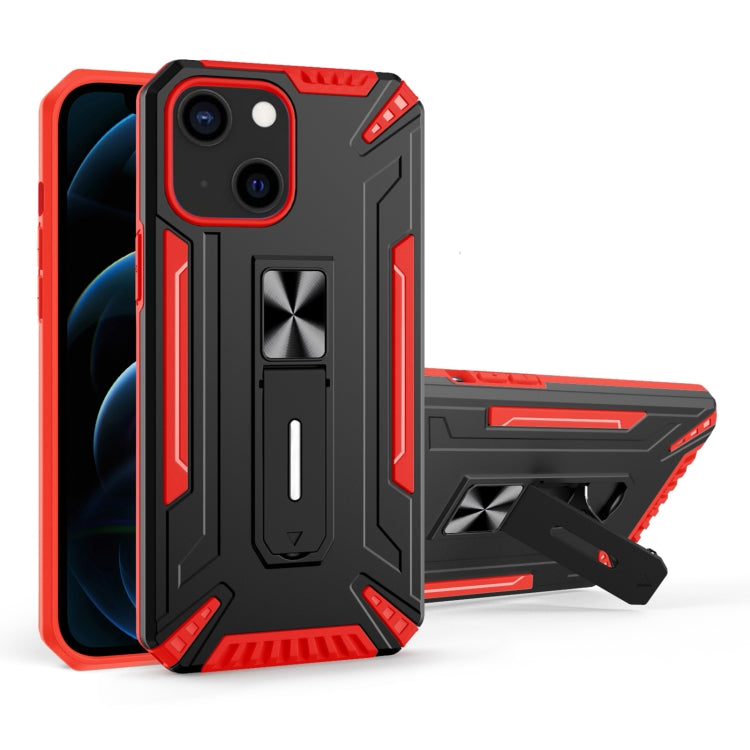 For iPhone 13 War-god Armor TPU + PC Shockproof Magnetic Protective Case with Folding Holder