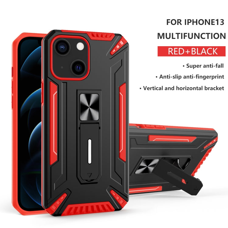 For iPhone 13 War-god Armor TPU + PC Shockproof Magnetic Protective Case with Folding Holder