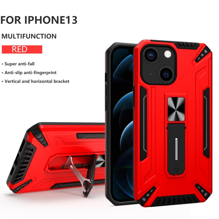 For iPhone 13 War-god Armor TPU + PC Shockproof Magnetic Protective Case with Folding Holder