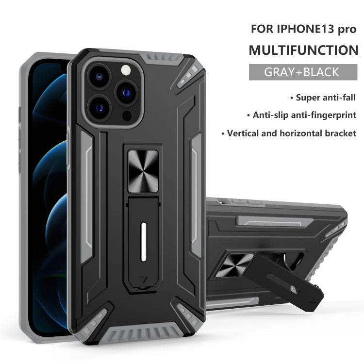 For iPhone 13 Pro War-god Armor TPU + PC Shockproof Magnetic Protective Case with Folding Holder