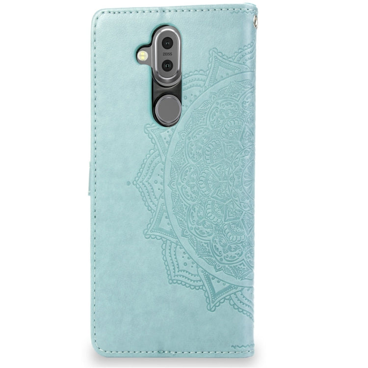 For Nokia 8.1 / X7 Halfway Mandala Embossing Pattern Horizontal Flip Leather Case with Holder & Card Slots & Wallet & Lanyard