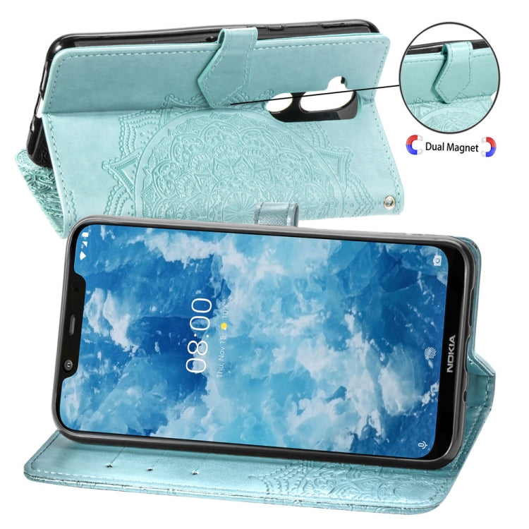 For Nokia 8.1 / X7 Halfway Mandala Embossing Pattern Horizontal Flip Leather Case with Holder & Card Slots & Wallet & Lanyard