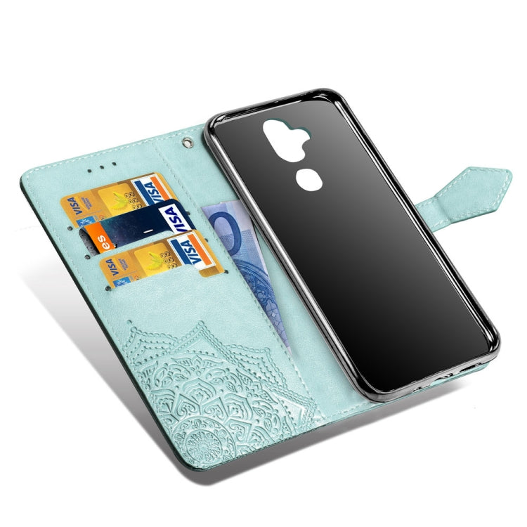 For Nokia 8.1 / X7 Halfway Mandala Embossing Pattern Horizontal Flip Leather Case with Holder & Card Slots & Wallet & Lanyard